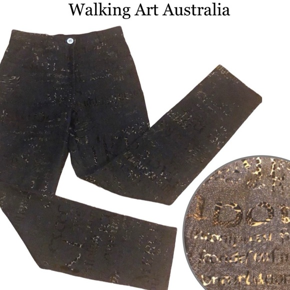 WALKING ART AUSTRALIA HIGH WAISTED LEOPARD PRINT LETTERING ON BLACK DENIM SZ 6 - Picture 1 of 15